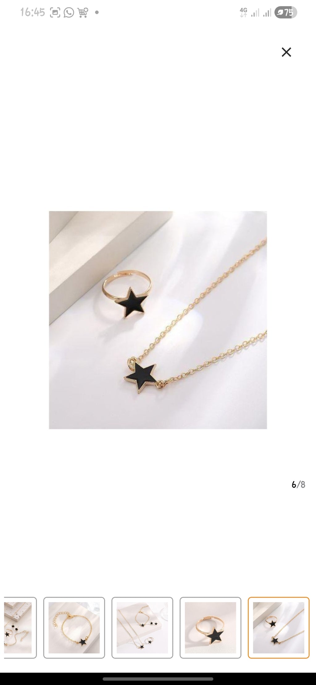 SXCHEN 4 Piece Women's Jewelry Set, which includes a necklace, bracelet, earrings, and a ring in a black and gold star design.