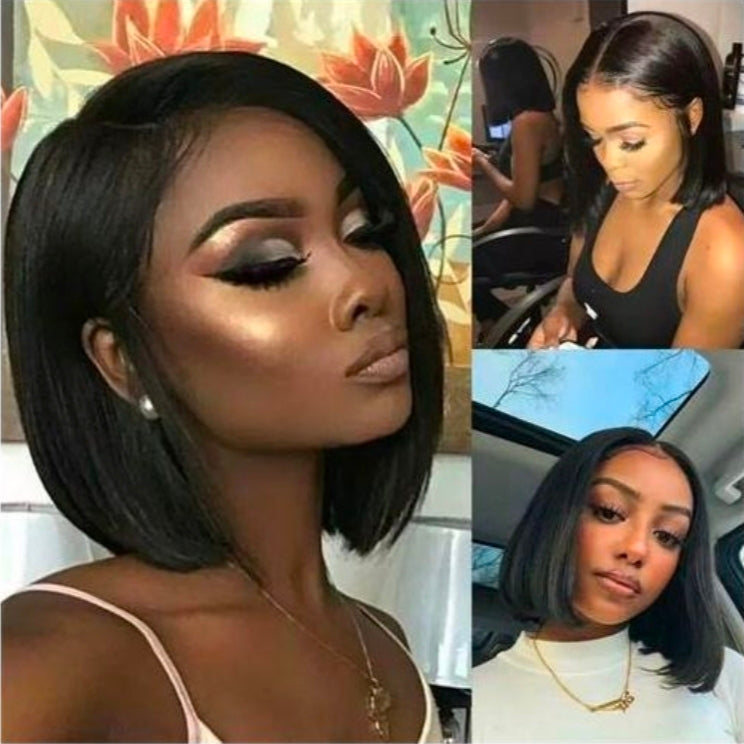 Wig female short hair side bob-black