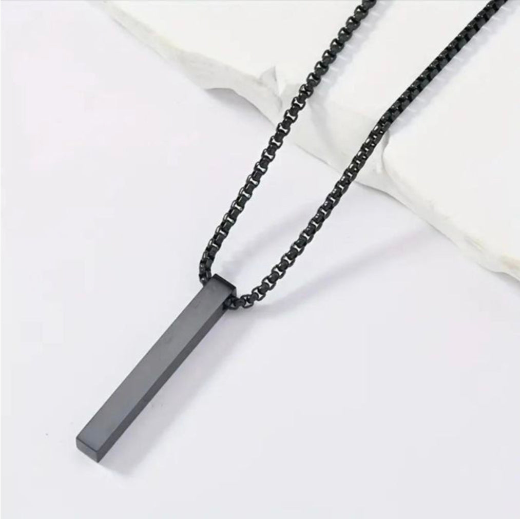 Unisex 3D bar pendant necklace set multicolour (black,gold, silver)