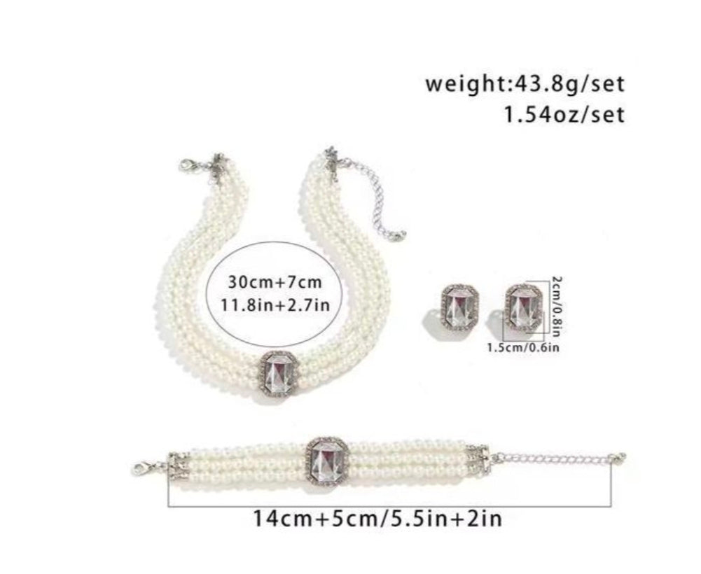 3pics/set multilayer imitation pearl chian necklace bracelet from women