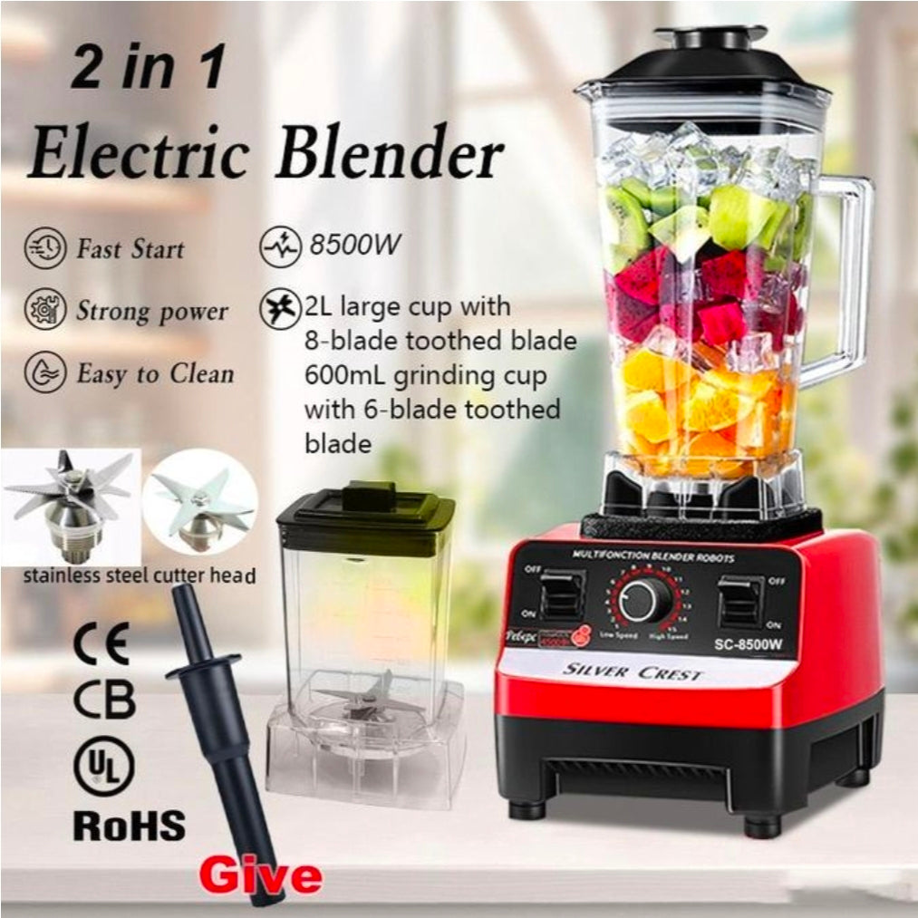 Silver crest 2l industrial 8500w food crusher blender with 2 jar black / red