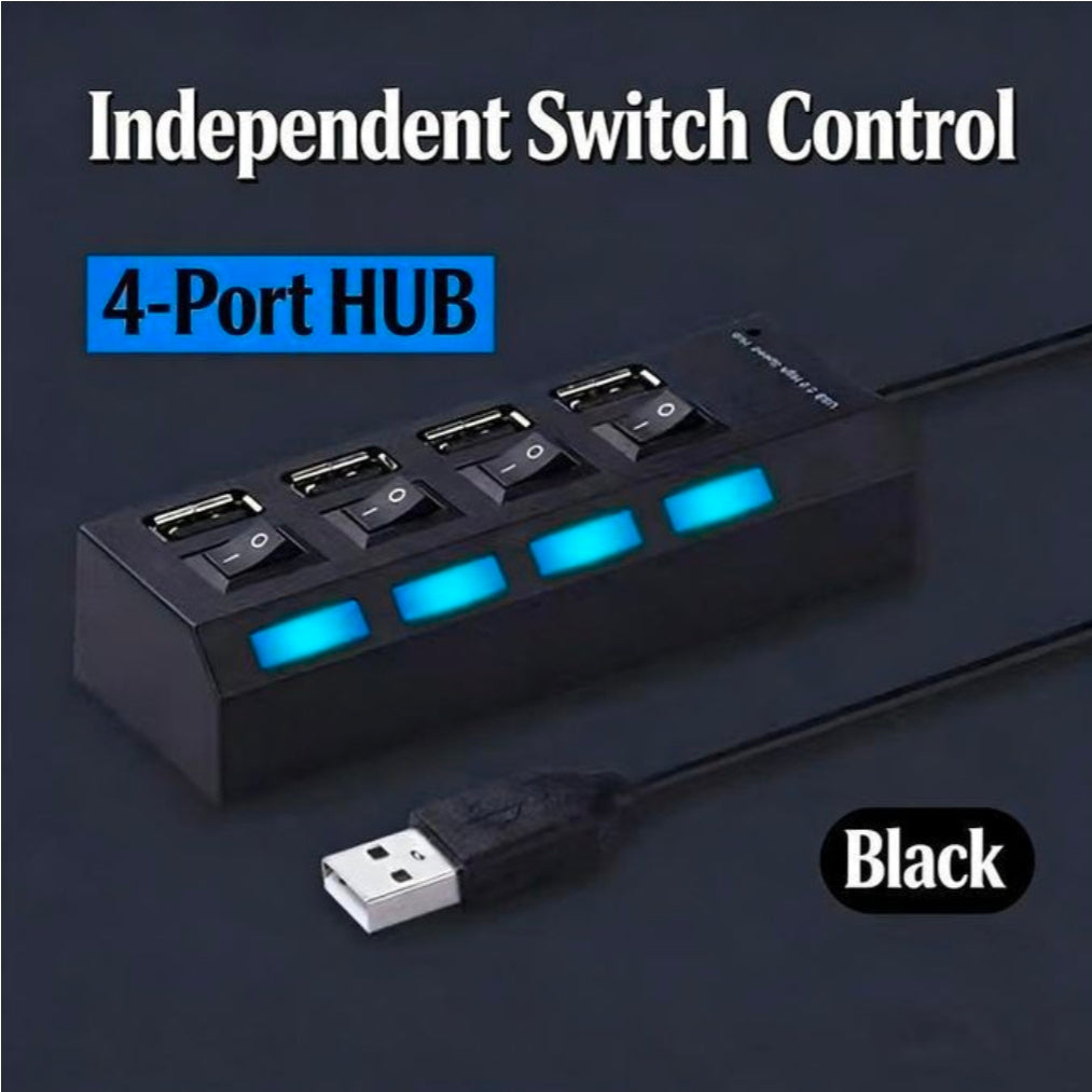 USB 2.0 Four portable USB splitter with multi port extended and independent switch-black