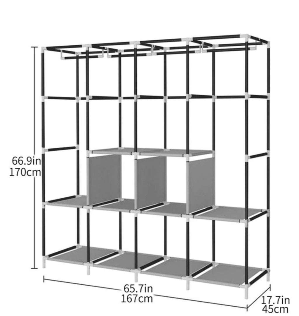 CYFAZA portable wardrobe with a dustproof fabric cover and 4-column hanging sections.