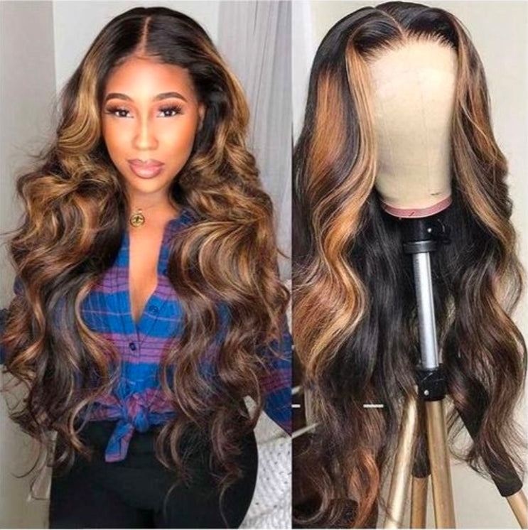 Ladies gradient long blonde curly wig wavy human hair wig