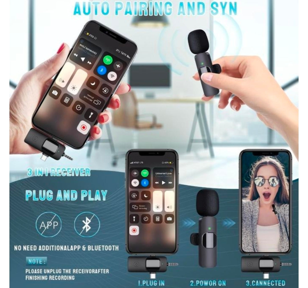 Addigoes wireless microphone for iPhone,android, camer,ipad 3 in 1 dual professional lavalier mini mic with USB C plug and play for video recording YouTube,tiktok etc