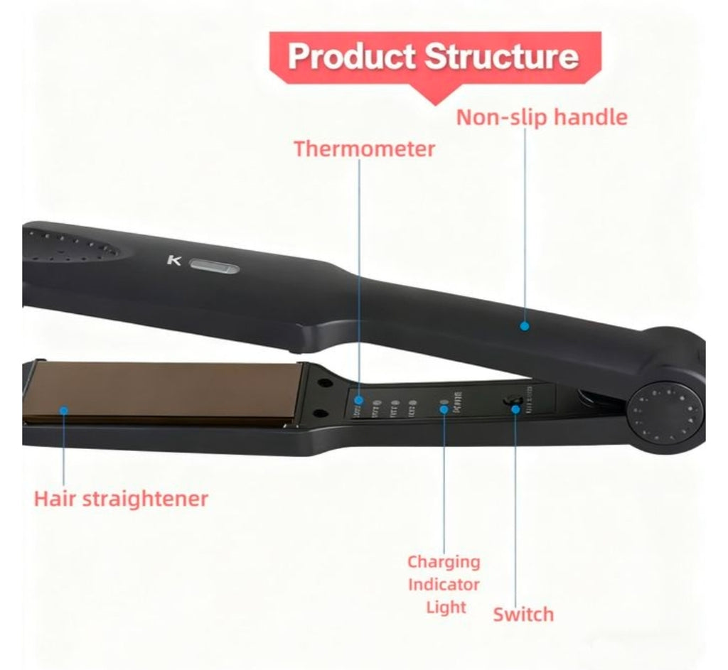black ceramic flat iron or professional hair straightener,