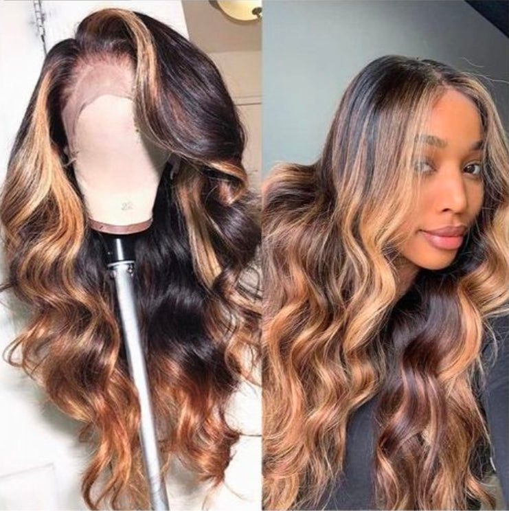 Ladies gradient long blonde curly wig wavy human hair wig