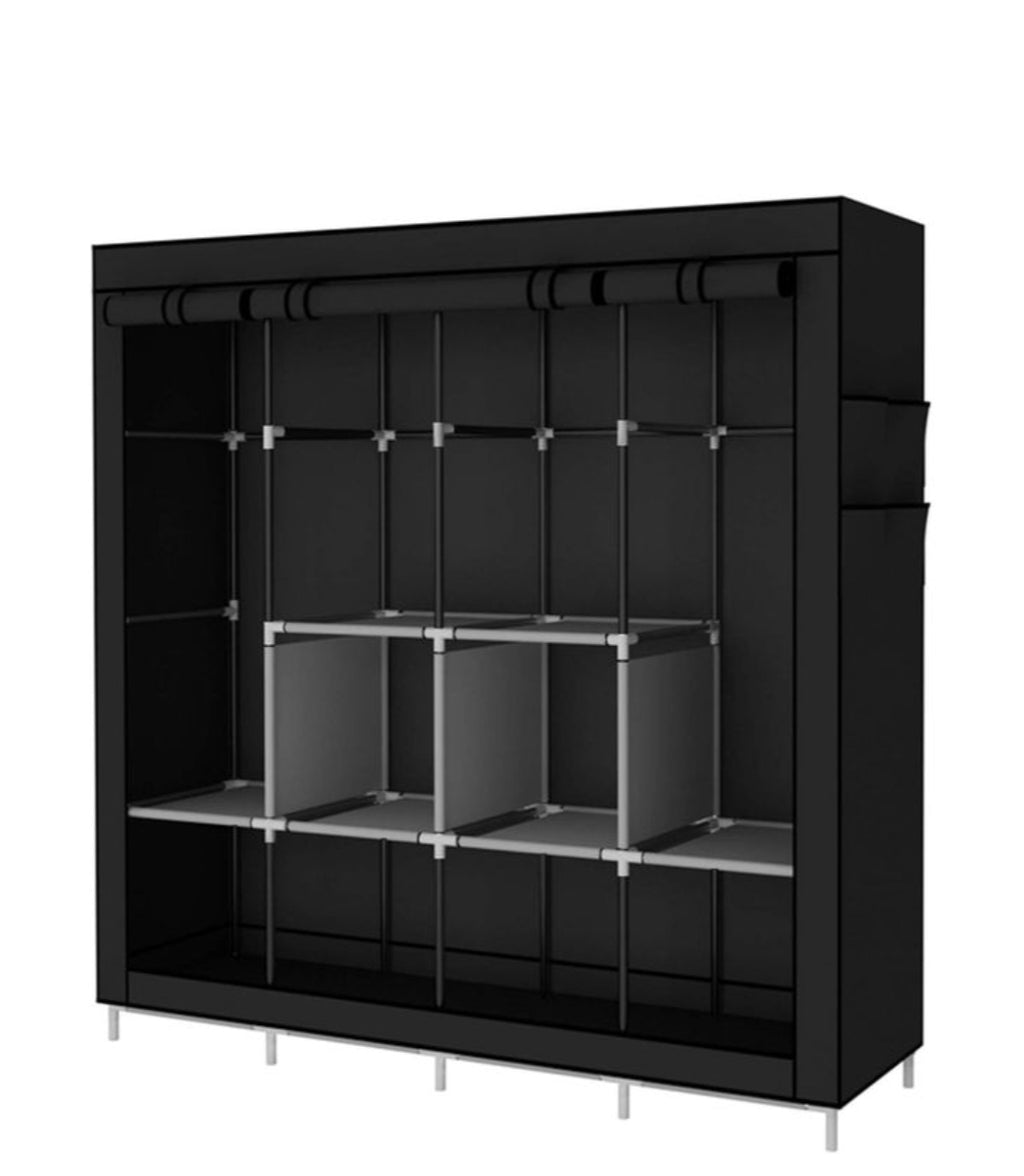 CYFAZA portable wardrobe with a dustproof fabric cover and 4-column hanging sections.
