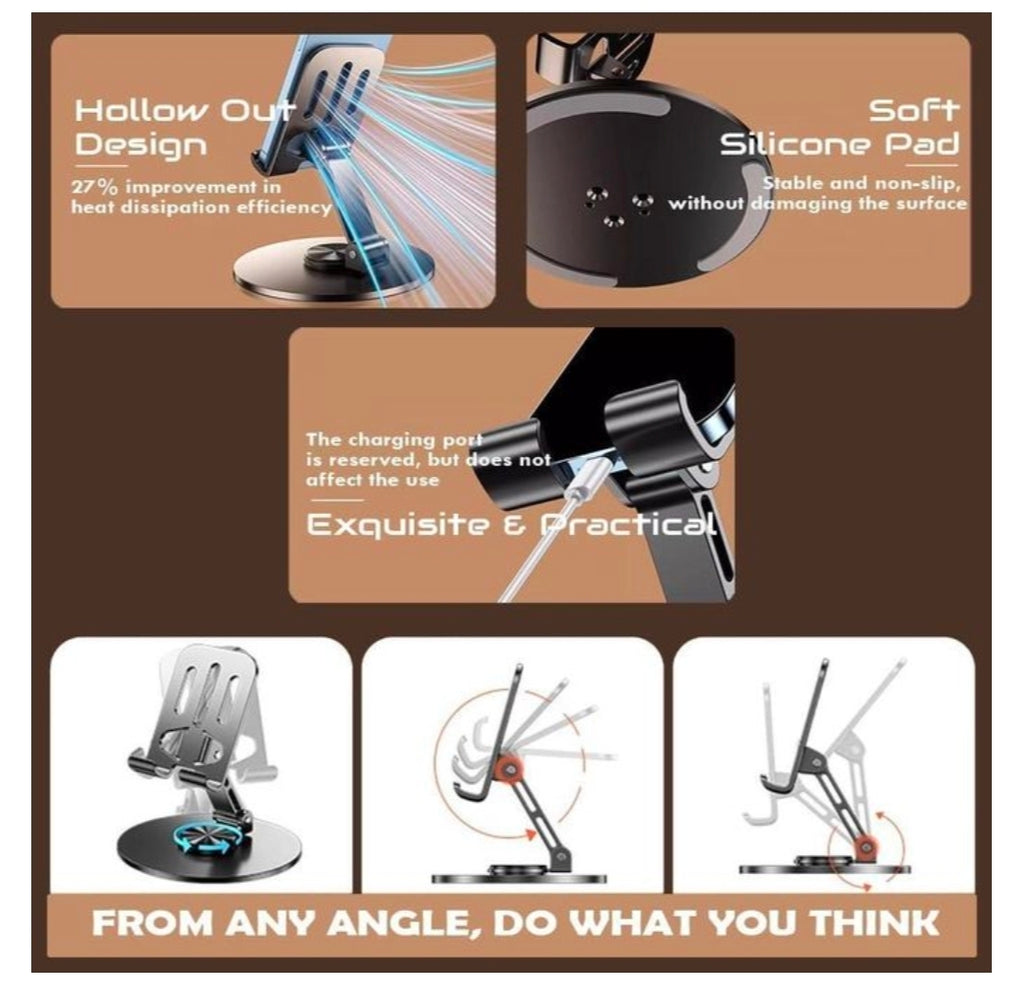 Trophy adjustable laptop stand/mount for desk gift 180 degree rotation with a phone holder silver