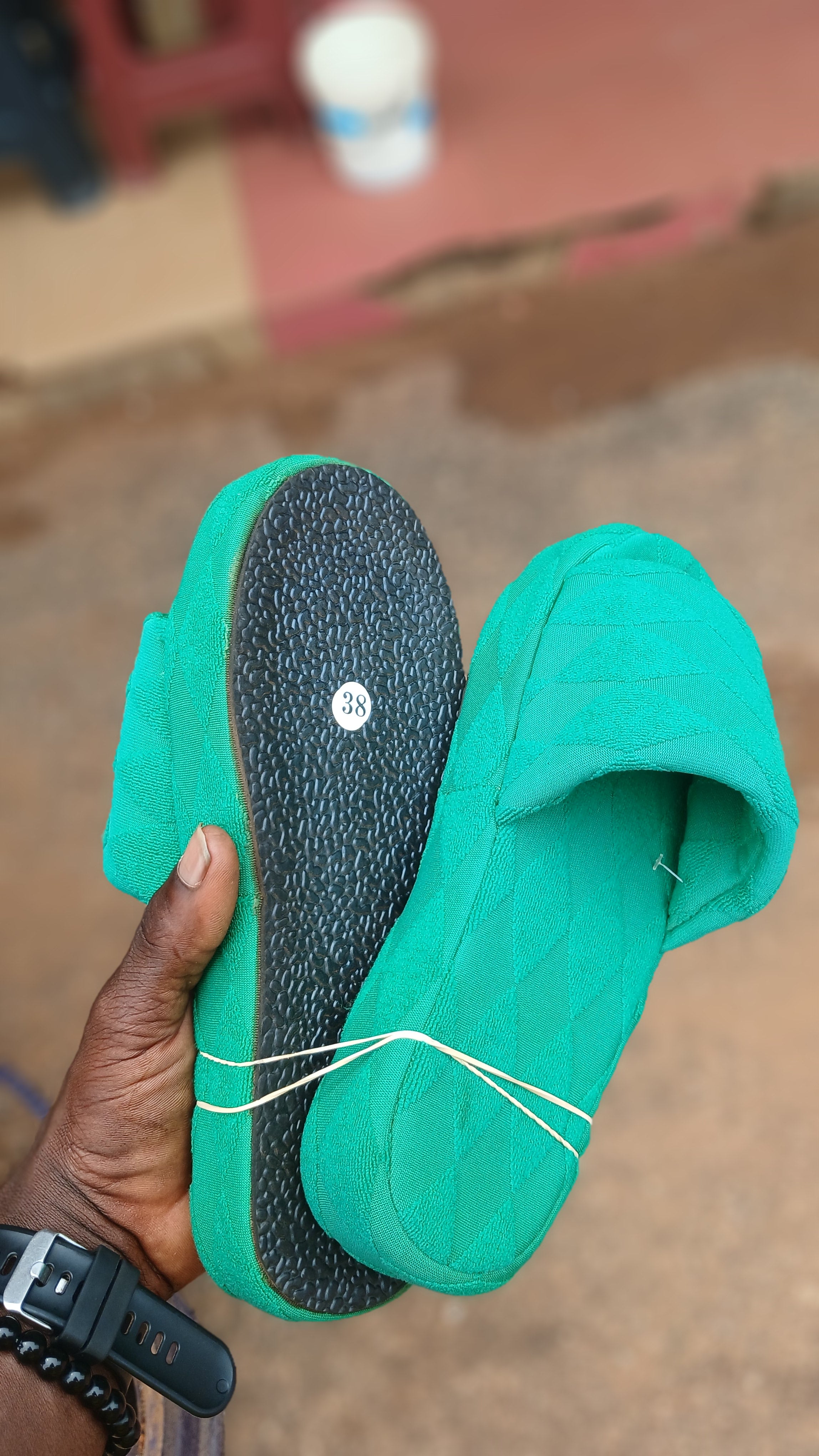 casual green textile slippers