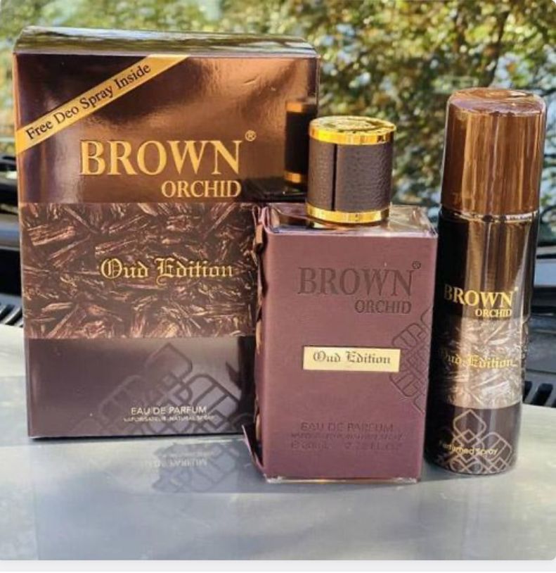 Brown Orchid Oud Edition Eau de Parfum set by Fragrance World.