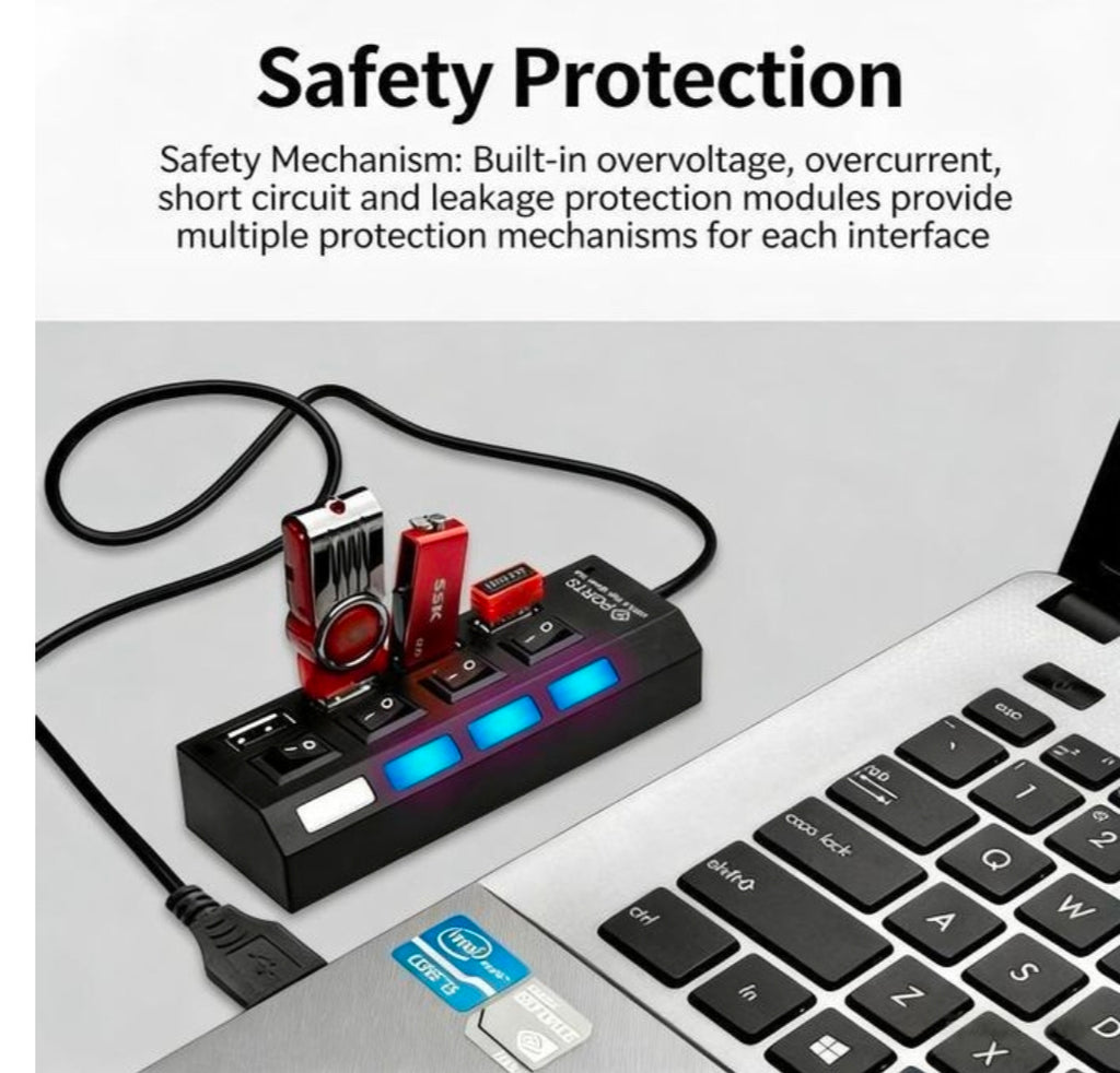 USB 2.0 Four portable USB splitter with multi port extended and independent switch-black