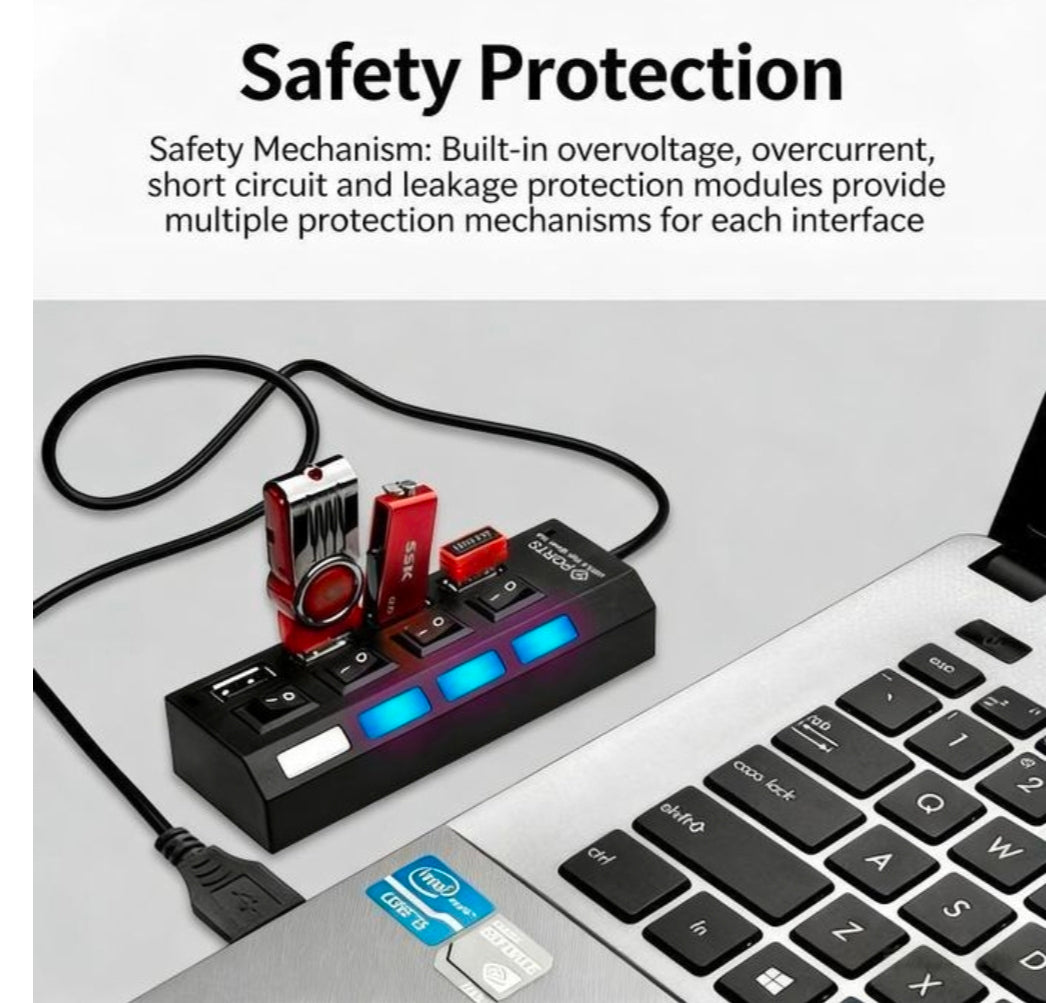 USB 2.0 Four portable USB splitter with multi port extended and independent switch-black