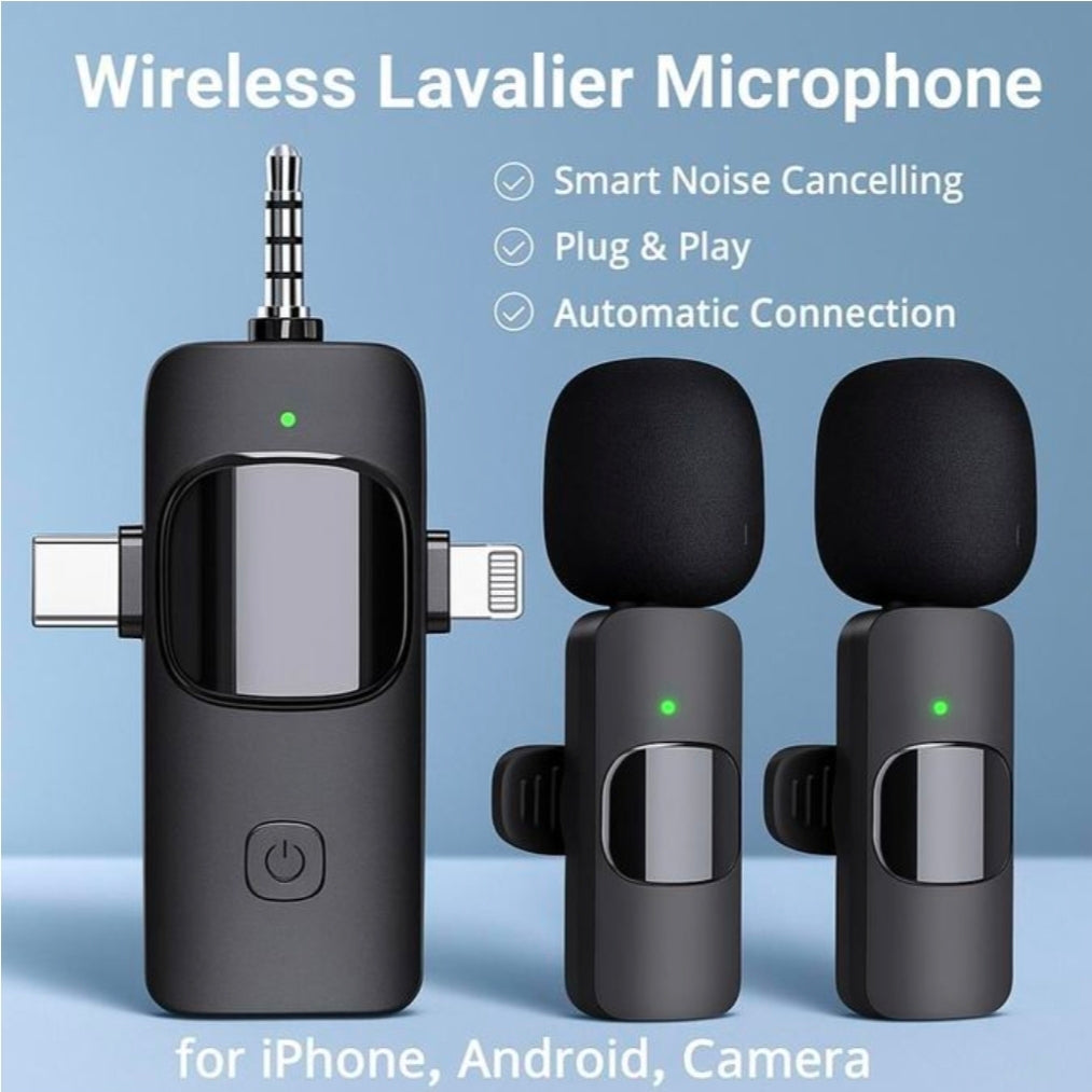 Addigoes wireless microphone for iPhone,android, camer,ipad 3 in 1 dual professional lavalier mini mic with USB C plug and play for video recording YouTube,tiktok etc