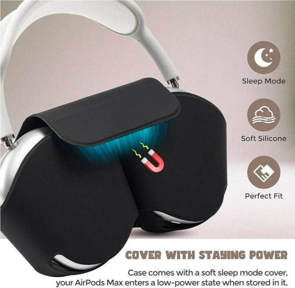 Pods max headphones with leather protective case portable carry smart travel case black