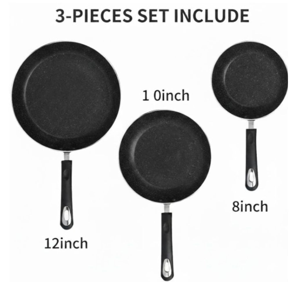 3piece non stick frying pan set,cookware set 12inch,10inch,8inch black