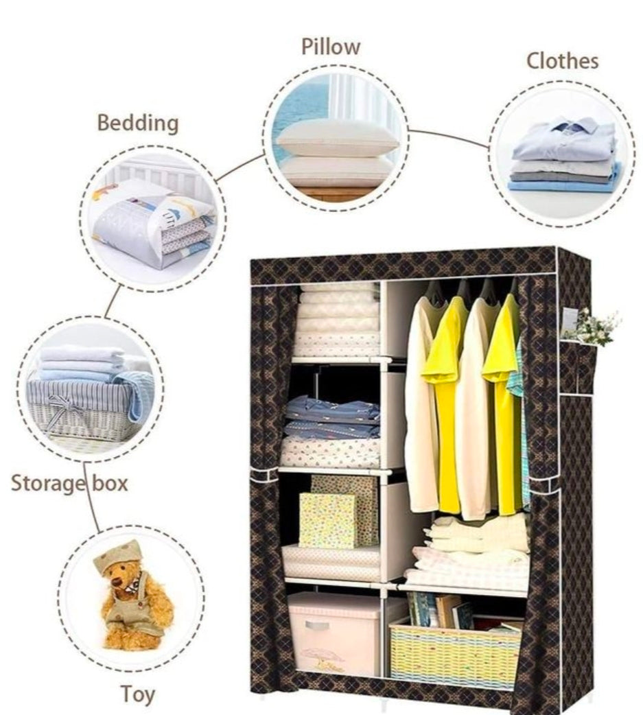 Duo color black gold portable closet wardrobe, large capacity storage organizer for bedroom & dorm