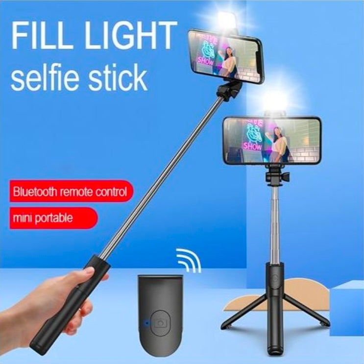 Bleutooth selfie stick tripod with fill light plus shutter remote - black