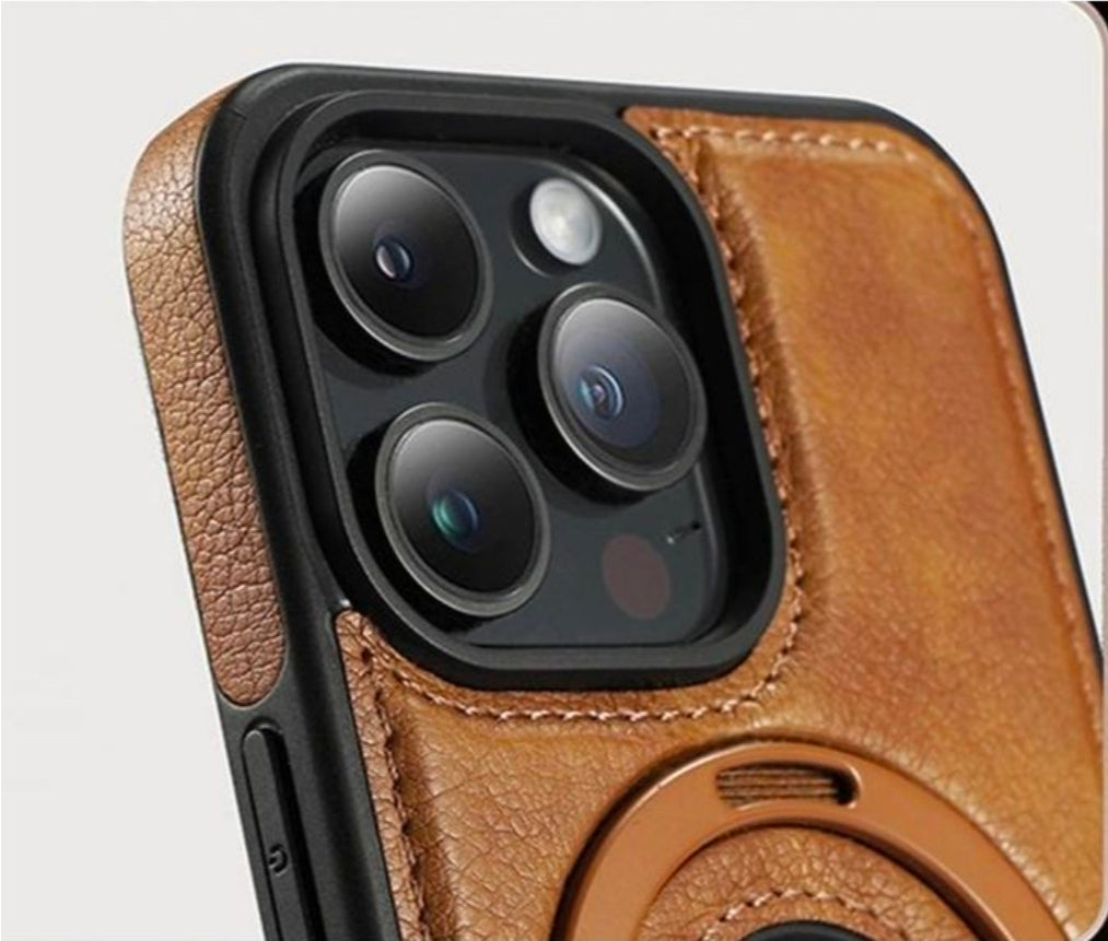 iPhone 13 Pro Generic brown leather phone case with stand ring